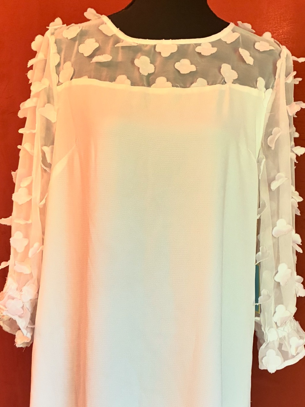 CeCe NWT Ivory Sheer Floral-Appliqué Long Sleeve Shift Dress, Size M - Picture 13 of 15